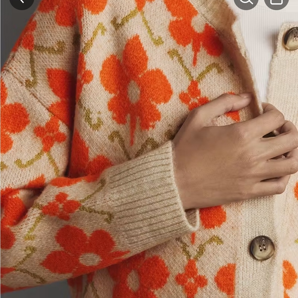 NWT Floral Orange Cardigan Sweater - Picture 6 of 8